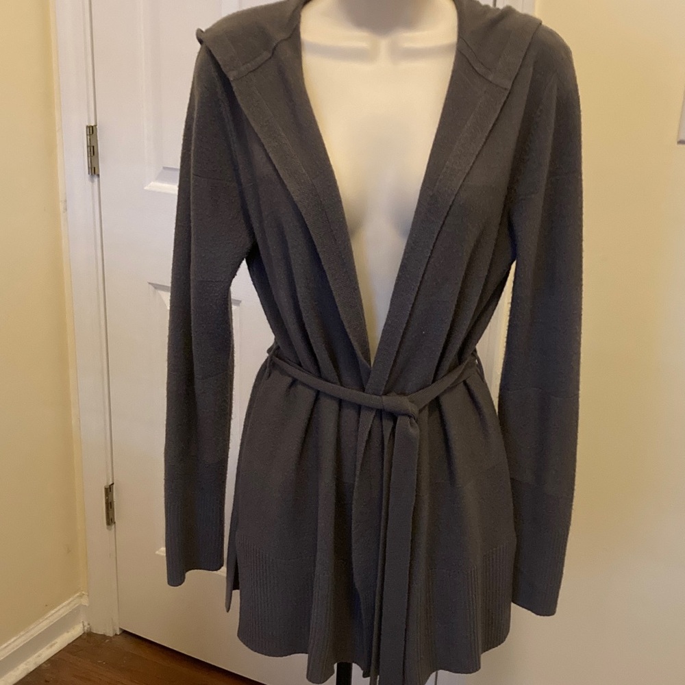 Carol Rose Dark Gray Open Knit Cardigan with Hoodie